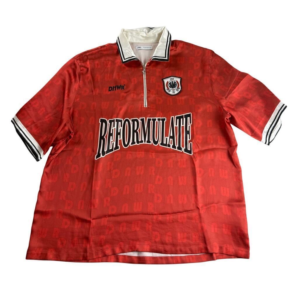 Zara Reformulate Polo Shirt - Red and White - Size XL